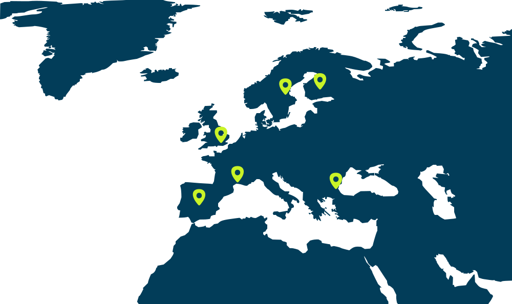 Map showing the GOVAQUA Living Labs across Europe